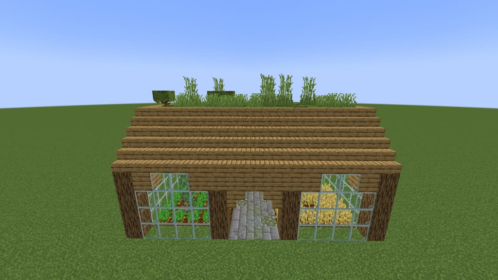 Using bone meal on the moss on top of the Minecraft greenhouse.