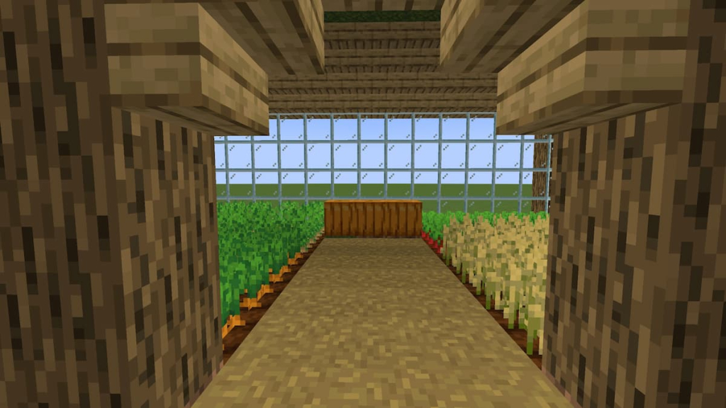 Creating a basic pathway for the Minecraft greenhouse.