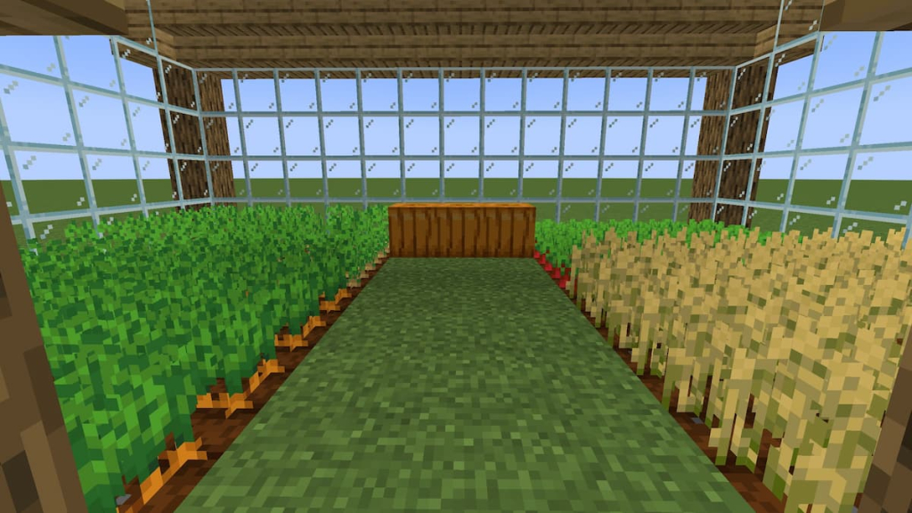Planting crops in the Minecraft greenhouse.