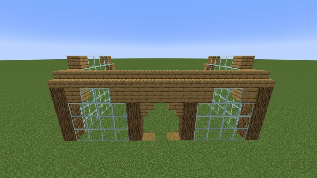 The first part of the Minecraft greenhouse's roof.