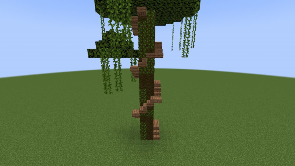 The completed easy Minecraft spiral staircase.